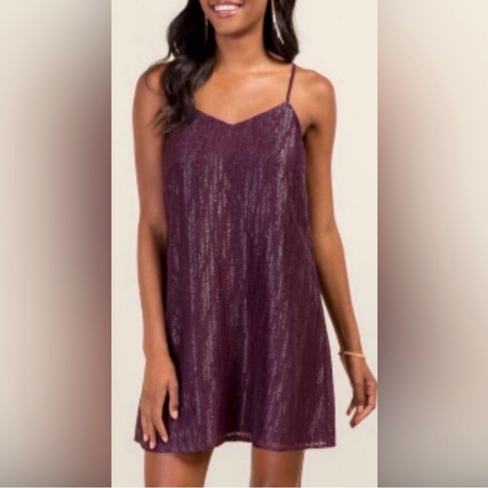 Miami “Zelda” Sparkling Purple Mini Dress with Adjustable Spaghetti Straps